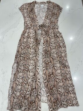 NWOT Kona Sol Snake Skin Print Sheer Maxi Cover-Up